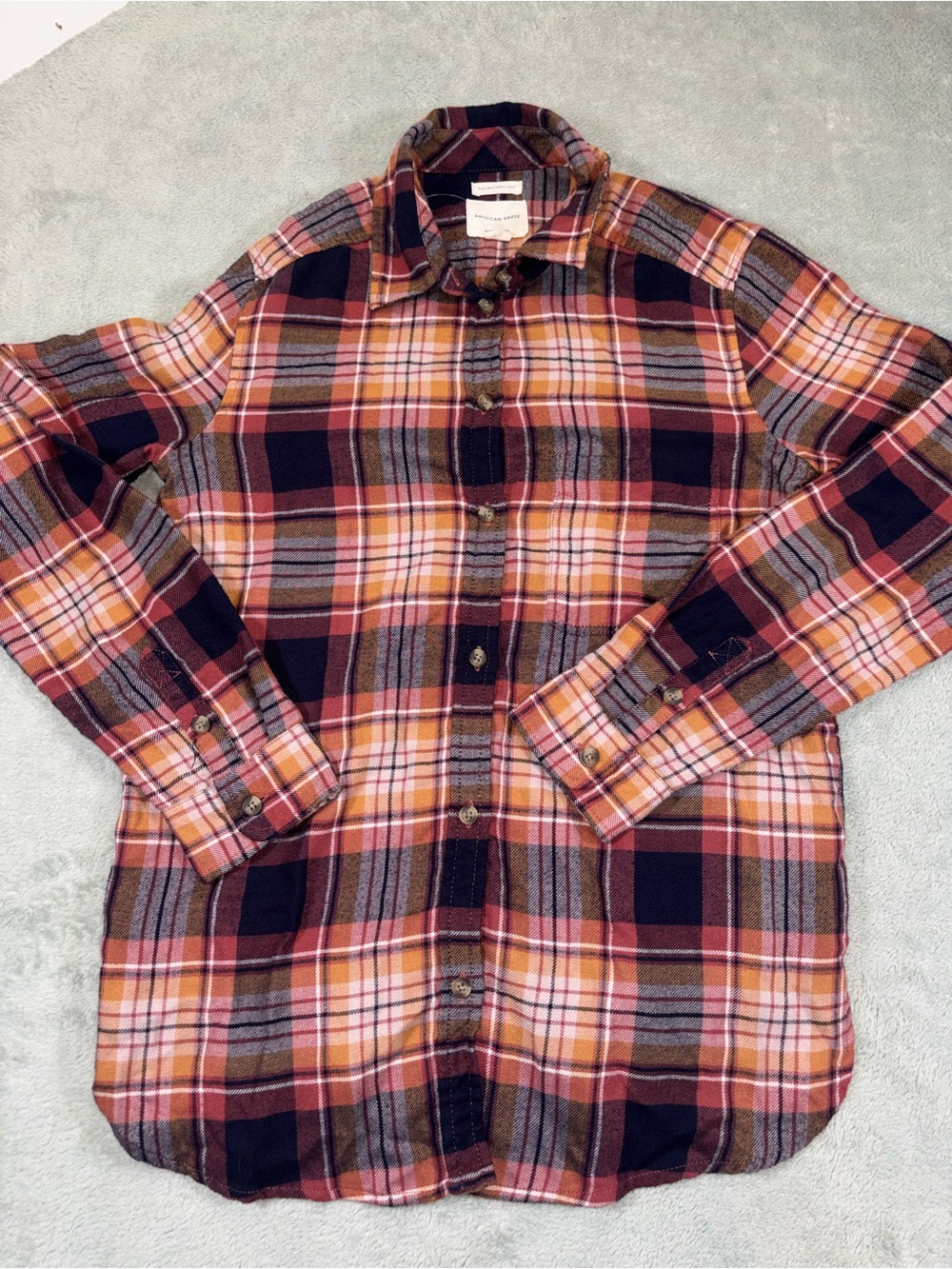 NWOT American Eagle Plaid Flannel Ahh-mazingly Soft Orange Navy S